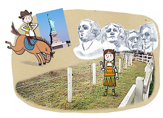 PSD 여자 남자 외국문화 여행 북아메리카 일러스트 휴가 사람 초원 두명 울타리 미국 세계문화유산 말_동물 스케치 자유의여신상 콜라주 러시모아산조각 국내일러스트 문화 포유류 아메리카 미술 담장 문화재 파일형식