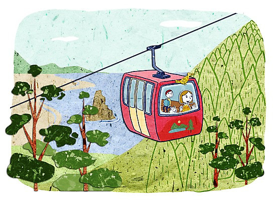 주간 PSD 나무 여자 남자 육상교통 바다 여행 일러스트 휴가 사람 야외 두명 콜라주 케이블카 스카이라인 국내일러스트 자연요소 식물 교통수단 파일형식