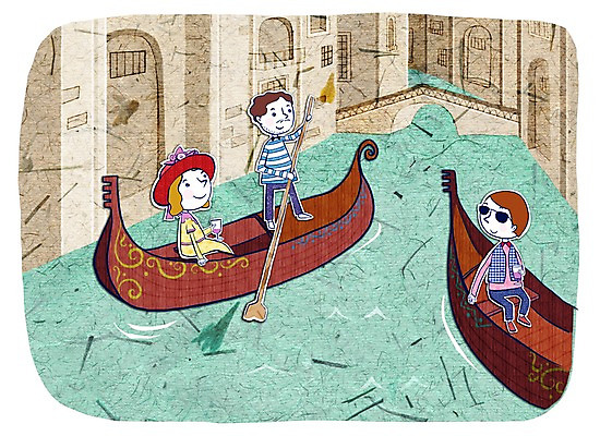 PSD 건축물 여자 남자 여행 일러스트 휴가 사람 야외 건물 세명 강 이탈리아 도시 곤돌라 콜라주 베네치아 국내일러스트 건축 유럽 파일형식