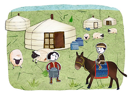 주간 PSD 남자 여행 일러스트 휴가 주택 사람 초원 야외 두명 양 말_동물 콜라주 우유통 유목민 남자만 국내일러스트 자연요소 포유류 건물 유목 파일형식