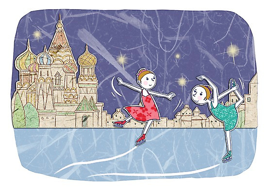 PSD 여자 별 여행 일러스트 휴가 사람 야외 두명 스케이팅 러시아 콜라주 성바실리성당 아이스발레 여자만 국내일러스트 자연요소 유럽 겨울스포츠 성당 파일형식