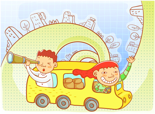 EPS 여자 남자 길 여행 한대 일러스트 비즈니스 자동차 버스 사람 빌딩 두명 건물 망원경 운전 관찰 도시 어린이경제 국내일러스트 1 건축물 육상교통 모션 대중교통 경제 파일형식 벡터