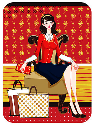 EPS 우먼라이프 여자 패션 패턴 일러스트 실내 한명 사람 20대 성인 쇼핑 소파 쇼핑백 유행 지갑 여자만 여자한명만 성인여자만 청년만 청년여자만 성인한명만 청년여자한명만 성인여자한명만 성인만 국내일러스트 1 라이프스타일 무늬 의자 가방 청년 내부 파일형식 벡터