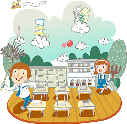 EPS 나무 구름 여자 교육 남자 초등학생 의자 일러스트 장난 교실 사람 두명 10대 스쿨라이프 책상 청소시간 십대만 국내일러스트 자연요소 식물 학생 라이프스타일 가구 학교 청소년 청소 파일형식 벡터