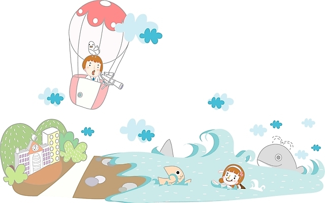 EPS 주간 구름 계절 여자 교육 남자 초등학생 바다 일러스트 학교 어류 사람 야외 두명 10대 여름 친구 스쿨라이프 수영 망원경 열기구 고래 십대만 국내일러스트 자연요소 학생 라이프스타일 포유류 관계 항공교통 청소년 수중동물 수상스포츠 파일형식 벡터