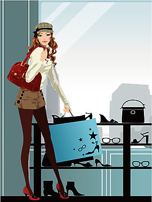 EPS 우먼라이프 잡화 계절 여자 패션 일러스트 실내 한명 사람 20대 성인 쇼핑 쇼핑백 상점 가을 구두가게 여자만 여자한명만 성인여자만 청년만 청년여자만 성인한명만 청년여자한명만 성인여자한명만 성인만 국내일러스트 1 라이프스타일 가방 청년 내부 신발가게 파일형식 벡터