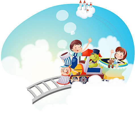 EPS 구름 계절 여자 어린이교육 교육 남자 초등학생 어린이 일러스트 상상 방학 여름방학 사람 소녀 소년 두명 10대 여름 친구 곰인형 기차 성 거북이 십대만 국내일러스트 자연요소 학생 건축물 인형 육상교통 관계 파충류 청소년 휴가 대중교통 파일형식 벡터 여름_계절