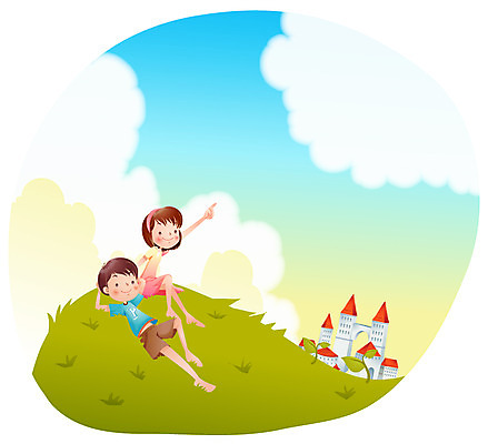 EPS 주간 구름 계절 여자 어린이교육 교육 남자 초등학생 어린이 일러스트 방학 여름방학 사람 소녀 소년 초원 야외 두명 10대 여름 친구 성 언덕 십대만 국내일러스트 자연요소 학생 건축물 관계 청소년 휴가 파일형식 벡터 여름_계절