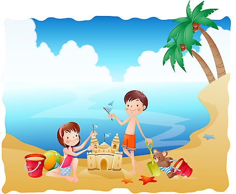 EPS 주간 계절 여자 어린이교육 교육 남자 수영복 초등학생 어린이 바다 일러스트 방학 불가사리 여름방학 사람 소녀 소년 해변 야외 두명 10대 여름 친구 야자수 곰인형 비치볼 삽 양동이 모래성 십대만 국내일러스트 자연요소 나무 학생 옷 모래 인형 공 관계 청소년 휴가 극피동물 바캉스용품 파일형식 벡터 여름_계절