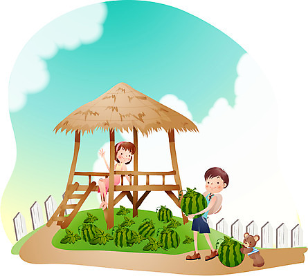 EPS 주간 계절 여자 어린이교육 교육 남자 초등학생 어린이 일러스트 방학 수박 여름방학 사람 소녀 소년 야외 두명 10대 여름 친구 울타리 곰인형 원두막 십대만 국내일러스트 자연요소 학생 인형 과일 관계 청소년 휴가 담장 파일형식 벡터 여름_계절
