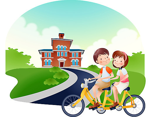 EPS 주간 계절 여자 어린이교육 교육 남자 도로 길 초등학생 어린이 일러스트 학교 교통시설 방학 여름방학 사람 소녀 소년 야외 두명 10대 여름 친구 자전거 2인용자전거 십대만 국내일러스트 자연요소 학생 교통 관계 청소년 휴가 바이크 시설 파일형식 벡터 여름_계절