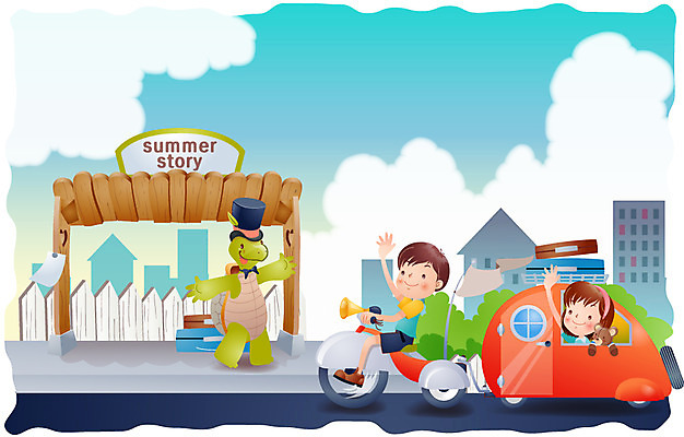 EPS 주간 계절 여자 어린이교육 교육 남자 초등학생 어린이 여행 일러스트 상상 자동차 방학 여름방학 사람 소녀 소년 야외 두명 10대 여름 친구 거북이 십대만 국내일러스트 자연요소 학생 육상교통 관계 파충류 청소년 휴가 파일형식 벡터 여름_계절