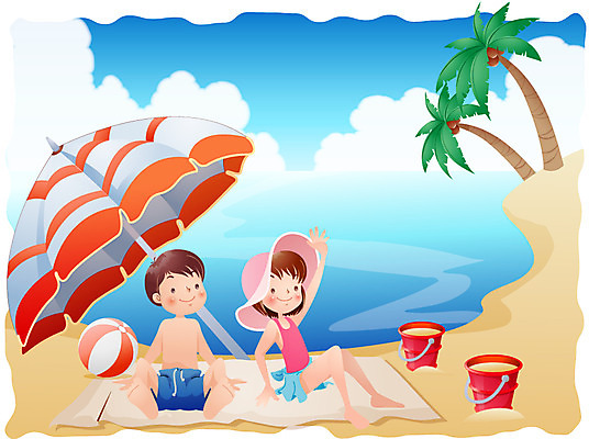 EPS 주간 계절 여자 어린이교육 교육 남자 초등학생 어린이 바다 일러스트 상상 방학 여름방학 사람 소녀 소년 해변 야외 두명 10대 여름 친구 여름휴가 바캉스 야자수 매트 파라솔 비치볼 양동이 십대만 국내일러스트 자연요소 나무 학생 공 관계 청소년 휴가 바캉스용품 파일형식 벡터 여름_계절
