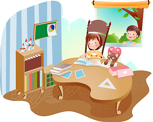 EPS 계절 여자 어린이교육 교육 남자 초등학생 어린이 일러스트 창문 방학 주택 실내 여름방학 사람 소녀 소년 두명 10대 여름 친구 곰인형 책상 방학숙제 십대만 국내일러스트 학생 인형 가구 관계 청소년 휴가 내부 건물 과제 파일형식 벡터 여름_계절