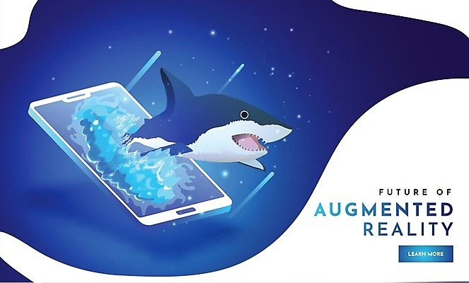 EPS 해외이미지 동물 인터넷 일러스트 텍스트 모바일 사람모양 어류 사람없음 파란색 빛 스마트폰 컴퓨터 스마트 전자 상어 아이소메트릭 로딩 인공 사용자 현실 해외202004 해외일러스트 모양 컬러 컨셉 전자제품 핸드폰 스마트기기 수중동물 파일형식 벡터