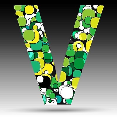 EPS 해외이미지 알파벳 일러스트 텍스트 대문자 사람없음 그래픽 초록색 물방울무늬 V 해외202004 해외일러스트 영어 컬러 무늬 파일형식 벡터