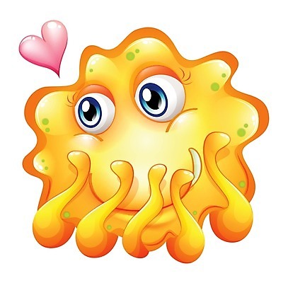 EPS 해외이미지 캐릭터 일러스트 사람없음 노란색 하트 몬스터 해외202004 해외일러스트 일러캐릭터 모양 컬러 파일형식 벡터