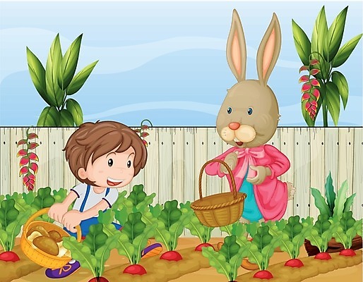 EPS 해외이미지 클립아트 식물 동물 구름 어린이 잎 밭 채소 일러스트 자연 하늘 사람 풍경 초록색 파란색 농작물 울타리 농장 바구니 정원 토끼 땅 그림 원예 밭일 해외202004 해외일러스트 자연요소 컬러 농업 포유류 취미 담장 반려동물 생태계 파일형식 벡터