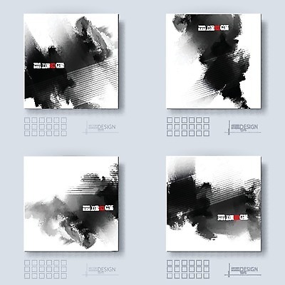 EPS 해외이미지 백그라운드 일러스트 수묵화 미술 타이포그라피 사람없음 세트 검은색 먹 번짐 국경 해외202004 해외일러스트 문자 컬러 서예 문화예술 파일형식 벡터 효과