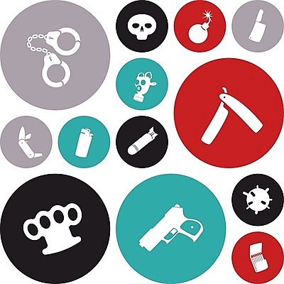 EPS 해외이미지 클립아트 디자인 무기 일러스트 버튼 그래픽 권총 총 범죄 플랫 칼 위험 성냥 폭탄 수갑 심볼 사인 면도기 라이터 해골모형 해외202004 해외일러스트 컨셉 위생용품 모형 폭발물 파일형식 벡터