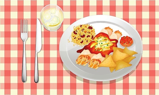 EPS 해외이미지 식기 접시 음식 포크 일러스트 잔 요리 사람없음 나이프 체크무늬 멕시코음식 해외202004 해외일러스트 무늬 서양음식 칼 파일형식 벡터