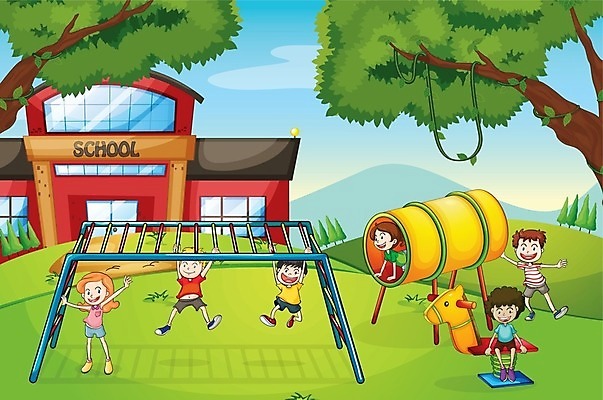 EPS 해외이미지 나무 식물 여자 어린이교육 교육 남자 어린이 일러스트 학교 자연 하늘 매달리기 사람 소년 건물 해외202004 해외일러스트 건축물 모션 생태계 파일형식 벡터