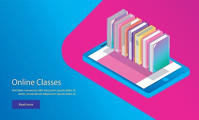 EPS 해외이미지 교육 포스터 분홍색 인터넷 일러스트 수업 모바일 사람모양 사람없음 책 파란색 빛 스마트폰 학습 스터디 가르침 도서관 스마트 아이소메트릭 로딩 해외202004 해외일러스트 모양 컬러 컨셉 핸드폰 스마트기기 파일형식 벡터