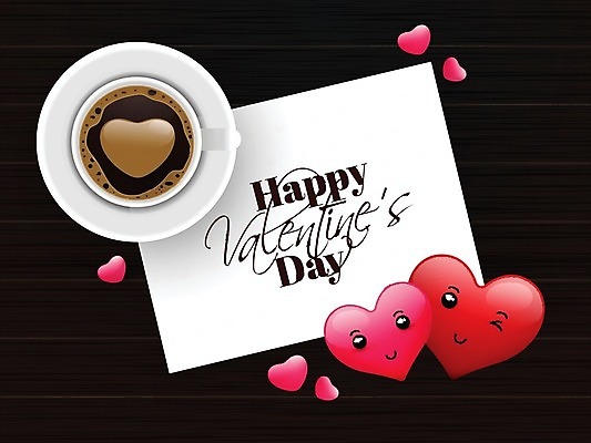 EPS 해외이미지 행복 커피 일러스트 발렌타인데이 사랑 사람없음 빨간색 검은색 머그컵 하트 축하 해외202004 해외일러스트 모양 감정 음료 컬러 컨셉 데이이벤트 컵 파일형식 벡터