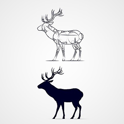 EPS 해외이미지 클립아트 모양 동물 템플릿 디자인 실루엣 일러스트 사슴 뿔 사람없음 그래픽 우아함 스케치 그림 심플 윤곽 순록 엘리먼트 해외202004 해외일러스트 컨셉 포유류 촬영기법 미술 파일형식 벡터