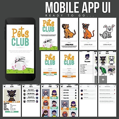 EPS 해외이미지 동물 템플릿 일러스트 비즈니스 모바일 사람없음 그래픽 스마트폰 핸드폰 반려동물 세트 디지털 스크린 인포그래픽 정보 어플리케이션 페이지 온라인 카툰스타일 전자상거래 UI 구독 로그인 소프트웨어 인터페이스 터치스크린 와이어프레임 해외202004 해외일러스트 전자제품 스마트기기 파일형식 벡터