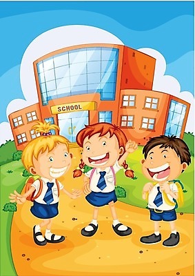 EPS 해외이미지 식물 학생 여자 어린이교육 교육 남자 어린이 일러스트 교실 학교 하늘 넥타이 사람 소년 건물 학습 치마 그늘 해외202004 해외일러스트 건축물 잡화 하의 파일형식 벡터