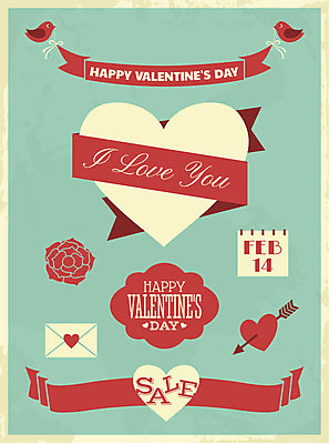 EPS 해외이미지 꽃 리본 일러스트 발렌타인데이 사랑 사람없음 빨간색 초록색 세트 장미 하트 해외202004 해외일러스트 모양 식물 감정 컬러 데이이벤트 파일형식 벡터