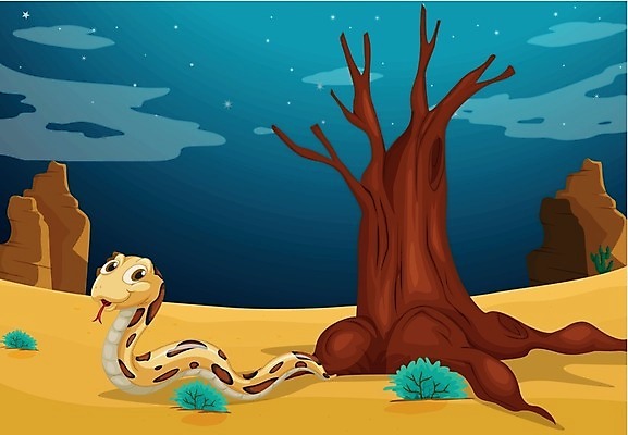 EPS 해외이미지 클립아트 나무 식물 동물 구름 별 일러스트 자연 하늘 선인장 풍경 그래픽 파란색 갈색 흙 사막 나뭇가지 독약 잡초 뱀 야간 저녁 위험 만화 땅 그림 장면 딸랑이 땅바닥 해외202004 해외일러스트 자연요소 컬러 컨셉 파충류 바닥 아기용품 생태계 파일형식 벡터