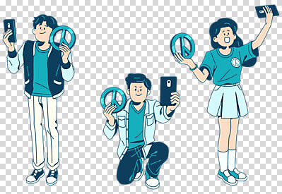 편집이미지 여자 남자 누끼 성인 세명 스마트폰 사진촬영 셀프카메라 투표 선거 PNG 인증 성인만 기표문양 편집소스 인증샷 유권자 문양 컨셉 사람 핸드폰 스마트기기 촬영 민주주의 합성어 파일형식