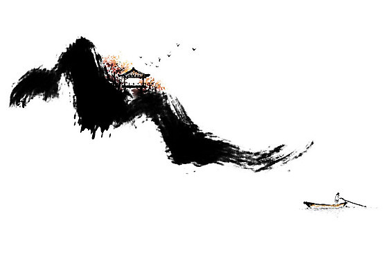 PSD 남자 고건축 일러스트 캘리그라피 붓터치 한명 사람 풍경 계곡 나룻배 뱃사공 언덕 정자 번짐 새떼 나그네 남자한명만 국내일러스트 1 건축물 배_교통 조류 그네 남자만 파일형식 효과