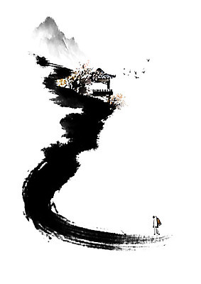 PSD 남자 고건축 일러스트 캘리그라피 붓터치 한명 풍경 계곡 언덕 정자 번짐 새떼 나그네 남자한명만 국내일러스트 1 건축물 조류 사람 그네 남자만 파일형식 효과