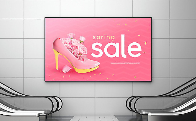 PSD 편집이미지 꽃 포스터 구두 벽 분홍색 액자 사람없음 쇼핑 세일 봄 에스컬레이터 이미지편집 식물 계절 컬러 신발 파일형식