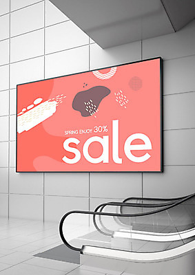 PSD 편집이미지 포스터 벽 분홍색 액자 무늬 사람없음 쇼핑 세일 봄 에스컬레이터 이미지편집 계절 컬러 파일형식