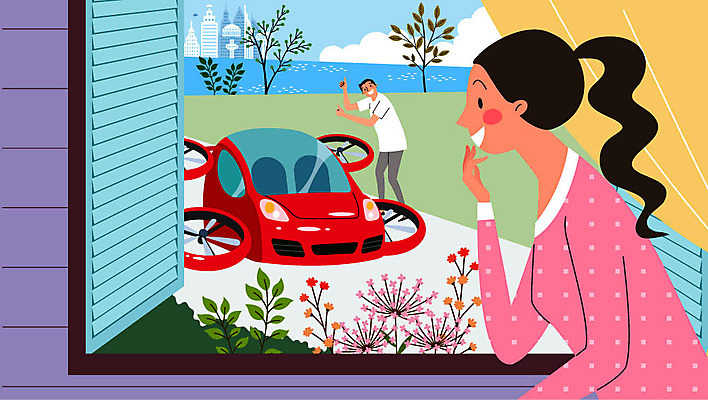 전신 나무 구름 여자 남자 꽃 일러스트 창문 자동차 미래 사람 상반신 성인 두명 강 커튼 미래도시 미래사회 자랑 성인만 플라잉카 국내일러스트 AI파일 자연요소 식물 육상교통 컨셉 도시 사회_공동체 파일형식 벡터