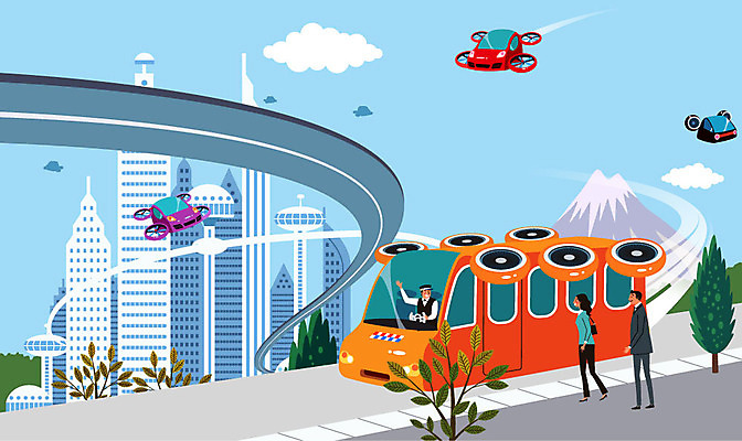 전신 구름 여자 남자 도로 일러스트 자동차 미래 산 버스 사람 풍경 상반신 성인 건물 세명 비행 도시 미래도시 미래사회 버스기사 성인만 플라잉카 국내일러스트 AI파일 자연요소 건축물 길 육상교통 컨셉 교통시설 대중교통 사회_공동체 운전사 파일형식 벡터