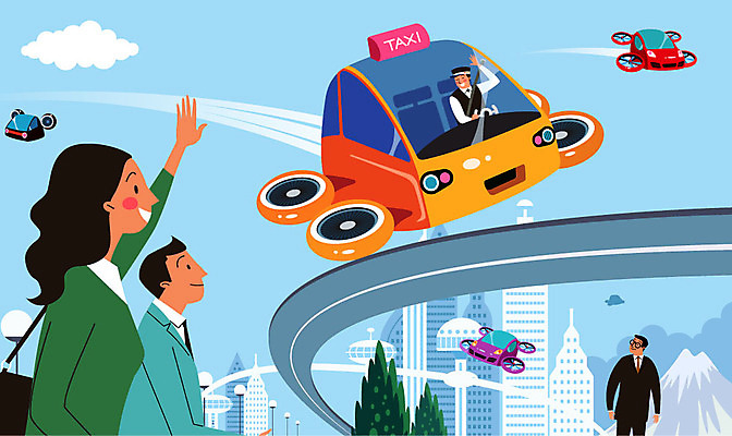 나무 구름 여자 남자 도로 일러스트 자동차 미래 산 사람 여러명 상반신 성인 건물 손들기 비행 택시 미래도시 미래사회 택시기사 성인만 플라잉카 국내일러스트 AI파일 자연요소 식물 건축물 길 육상교통 다수 컨셉 교통시설 모션 승용차 도시 사회_공동체 운전사 파일형식 벡터