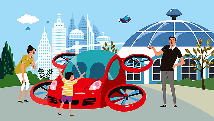 전신 나무 구름 여자 남자 아들 어린이 일러스트 가족 자동차 엄마 미래 산 주택 사람 소년 성인 건물 세명 기쁨 비행 아빠 구경 미래도시 미래사회 플라잉카 국내일러스트 AI파일 자연요소 식물 건축물 감정 육상교통 컨셉 관계 도시 사회_공동체 파일형식 벡터