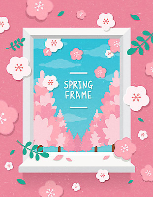 꽃잎 분홍색 백그라운드 일러스트 창문 나뭇잎 프레임 따뜻함 사람없음 봄풍경 봄 벚꽃 벚나무 프레임일러스트 봄배경 국내일러스트 AI파일 나무 계절 꽃 컬러 잎 풍경 파일형식 벡터