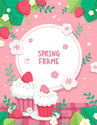 꽃잎 분홍색 백그라운드 일러스트 딸기 나뭇잎 프레임 따뜻함 사람없음 봄풍경 봄 벚꽃 컵케이크 프레임일러스트 봄배경 국내일러스트 AI파일 계절 꽃 컬러 잎 과일 풍경 케이크 파일형식 벡터