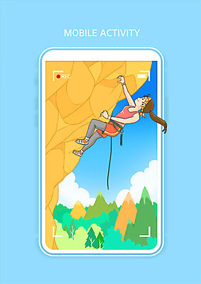 전신 PSD 여자 일러스트 모바일 산 한명 파란색 스마트폰 즐거움 암벽등반 여자한명만 액티비티 국내일러스트 1 감정 컬러 사람 핸드폰 스마트기기 등산 여자만 파일형식