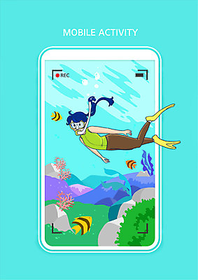 전신 PSD 여자 바다 일러스트 모바일 어류 한명 스마트폰 스노클링 즐거움 민트색 여자한명만 액티비티 국내일러스트 1 감정 컬러 사람 핸드폰 스마트기기 수중동물 수상스포츠 여자만 파일형식