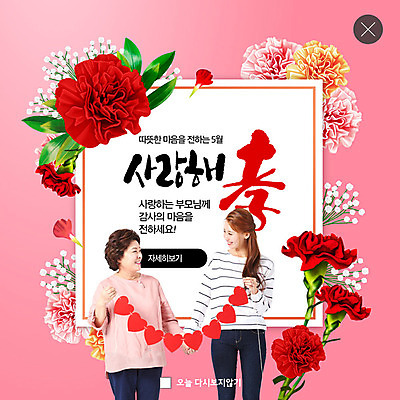 PSD 템플릿 여자 딸 ZIP 분홍색 중년 50대 웹템플릿 모녀 엄마 팝업 이벤트팝업 웹팝업 20대 성인 봄 한국인 어버이날 5월 카네이션 감사 가정의달 여자만 빅팝업 이미지템플릿 계절 기념일 꽃 감정 컬러 가족 사람 동양인 청년 날짜 파일형식
