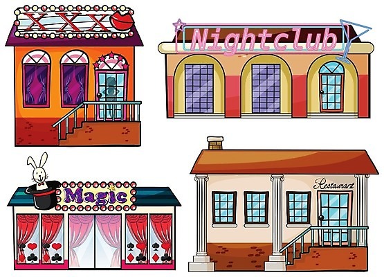 EPS 해외이미지 일러스트 간판 사람없음 건물 세트 계단 상점 레스토랑 마술 토끼 클럽 마술사모자 마술쇼 유흥업소 해외일러스트 모자_잡화 건축물 포유류 반려동물 식당 파일형식 벡터