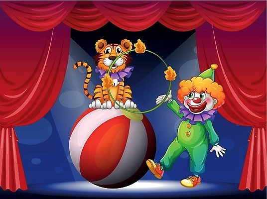 EPS 해외이미지 클립아트 동물 일러스트 장난 공 불꽃 사람 그래픽 빨간색 파란색 파티 줄무늬 무대 광대 흰색 커튼 원형 호랑이 센터 위험 서커스 균형 만화 그림 쇼 육식동물 풍선 연예인 스포트라이트 주인 코미디언 해외202004 해외일러스트 도형 직업 컬러 컨셉 무늬 포유류 불 이벤트 파일형식 벡터