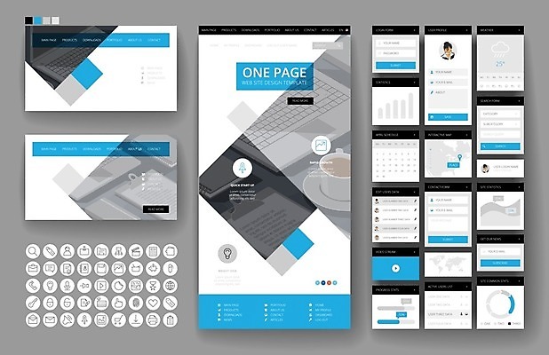EPS 해외이미지 템플릿 디자인 지도 인터넷 일러스트 비즈니스 모바일 문구용품 사람없음 그래픽 파란색 노트북 컴퓨터 세트 세계 사무실 웹 플랫 오브젝트 메뉴 레이아웃 페이지 UI 인터페이스 해외202004 해외일러스트 컬러 전자제품 파일형식 벡터